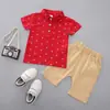 Conjunto de Verano Nuevo para Niños Bebé de Manga Corta Solapa Dos Botones Estampado Shorts de Manga Corta Conjunto de Dos Piezas para Cabello