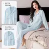 Al por mayor listo para enviar (con copas) pijama de algodón elástico de manga larga y pantalón largo para mujer, cárdigan de otoño, transmisión en vivo, transfronterizo, envío gratis