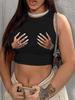 Colete Casual Curto Estampado à Mão Europeu e Americano Transfronteiriço Colete Sexy de Barriga de Fora para Garota Quente