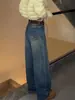 Jeans de perna larga para mulheres plus size, novo estilo de início de primavera, cintura alta, que valoriza a silhueta, caimento solto, emagrecedor, calça comprida até o chão para mulheres plus size