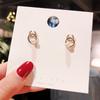 Pendientes de Aguja de Plata Imitación con Tachuelas Completas de Diamante y Perla, Diseño Floral Geométrico, Pendientes Elegantes y Delicados, Joyería de Oreja Simétrica con Goteo de Aceite para Mujer
