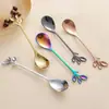 Colher e Garfo Criativos de Aço Inoxidável de Alto Valor Folha Simples Nórdica Colher de Mexer Garfo de Sobremesa e Fruta Cabo Longo Colher e Garfo de Café