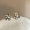 Pendientes Vintage de Flor de Cristal Colorida y Perlas Estilo Francés, Dulces y Versátiles, Pendientes Juveniles y Frescos, Tachuelas para Mujeres con Agujas de Plata
