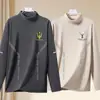 Tops de otoño e invierno con cuello semi-alto, forro polar de doble cara, capa interior ajustada de negocios, camiseta base cálida, camiseta de manga larga para hombre