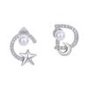 Pendientes Qiao Lanxuan con forma de CD y perla, de plata 925, con diseño de estrellas y luna, para mujer