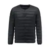 Jaqueta Leve de Penas Pinghu Nova Masculina Sem Gola Moda Quente Forro de Penas de Pato Branco Tamanho Grande Gola Redonda Jaqueta Fina Moderna