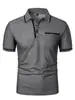 Nova camiseta polo masculina casual de manga curta tamanho europeu com lapela e bolso de botão camisa polo esportiva masculina