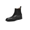 Estilo britânico de alto padrão ~ Botas Chelsea de couro bovino inverno 2024 salto baixo grosso bico redondo couro vazado esculpido botas femininas