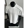 Camiseta de manga curta desconstruída com zíper de metal para homens, marca moderna de verão, casual americano de meia manga
