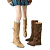 Botas Maillard de piel, botas largas para mujeres petite, botas de tacón de cuña, botas de punta para meter por el pantalón, botas altas de montar