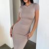 Vestido de manga corta ajustado con temperamento de color sólido de comercio exterior de primavera y verano 2024 para mujer europea y americana de Amazon transfronterizo