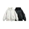 Roupas Vintage 25 Inverno Novo Jaqueta de Couro com Capuz Removível Tendência Bordada Workwear de Voo Casaco Quente