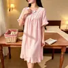 Camisola feminina de verão fina de manga curta em algodão nuvem com estampa de desenho animado, modelagem solta, novo pijama feminino de verão 2026