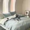 Juego de ropa de cama de algodón 100% de grado A para maternidad e infantil, juego de cuatro piezas de algodón puro con un diseño de dos tonos simple y de alta gama, que incluye funda de edredón, sábana plana y sábana bajera