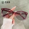 Gafas de sol Cat-Eye Bicolor Estilo Europeo y Americano Jamie 22007 para Mujer, Moda y Únicas Versión Coreana con Remaches Largos, Gafas de Sol Estilo Ins