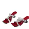 Sandalias transparentes de punta abierta para mujer, calzado de verano para exteriores, punta cuadrada, tacón grueso, zapatos de tacón alto, nuevo modelo 2025, sandalias de meter con pedrería, sandalias de tacón medio