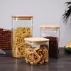 Frasco de Vidrio Transparente Cuadrado para Alimentos con Tapa Contenedor para Granos de Té Café Caja Sellada para Snacks Nueces Organizador de Cocina