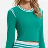 Roupas de Yoga Cruzadas Europeias e Americanas Nova Gola Redonda Manga Longa Nude Escovado Tops Curtos para Fitness Esportes ao Ar Livre Roupa de Tênis