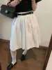 Falda Blanca Estilo Academia Línea A para Mujer, Nueva Falda Elegante tipo Paraguas de Cintura Alta para Verano, Falda Midi Voluminosa de Cintura Elástica Petite
