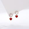 Anillo de Plata Esterlina S925 Aretes de Corazón Rojo para Mujer Simples Combinables Esmalte Aretes de Amor Aretes Redondos Coreanos Celebridad de Internet Transmisión en Vivo