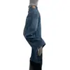 Jeans Vintage Lavado Versátil de Perna Larga Scimitar para Mulheres, Calça de Design Americano Solta com Caimento e Sensação Relaxada