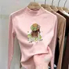 Camiseta de manga larga con cuello semi-alto, de forro polar de doble cara para otoño e invierno, cepillada para abrigar, perfecta como capa interior, linda para niñas pequeñas