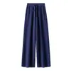Pantalones de lana gruesa de pierna ancha adelgazantes de talla grande para mujer, otoño e invierno, de cintura alta, corte holgado, pantalones largos de cachemira hasta el suelo
