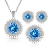 Transmissão Ao Vivo Venda Quente Girassol Totalmente Cravejado com Diamantes Coloridos Pedras Preciosas Oito Corações Oito Flechas Conjunto de Anel Colar Brincos Feminino Zircônia