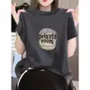 Camiseta de Manga Corta de Algodón Puro para Mujer, Camisa Base de Estilo Moderno Versátil con Estampado, Holgada, Adelgazante, Nuevo Estilo Verano 2026