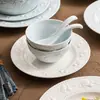 Fábrica de Morango Relevo Cerâmica Pratos de Comida Ocidental e Prato Prato Creme Estilo Alto Valor Cor Talheres terno Novo Casa prato de jantar de inauguração