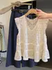 Camisa Dulce de Lunares con Mangas Abullonadas, Encaje Patchwork Plegado, Cuello en V, Estilo Coreano para Mujer, Nueva Llegada de Verano, Top con Temperamento 12348