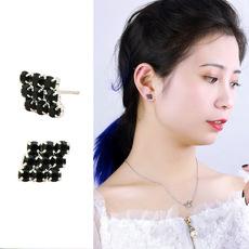 S925银针简约气质奥登水钻菱形小耳钉个性时尚韩国韩版耳环耳饰