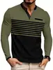 Comércio Exterior Transfronteiriço Verão Europeu e Americano Novo Estilo Masculino Manga Longa Decote V Listrado Contrastante Slim Fit Versátil Camiseta Casual de Negócios