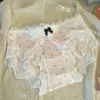 Estilo Retro Francés Encaje de Pura Pasión Chica Ropa Interior de Seda Helada Algodón Puro en la Entrepierna Lazo Lunares Bragas para Mujer