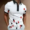 Camisa Polo de Verano de Estilo Nuevo Europeo y Americano Transfronteriza con Cremallera y Estampado 3D, Cuello de Solapa Casual, Manga Corta, Jersey, Ropa Casual
