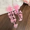 Brincos de Franja com Contas de Arroz em Chiffon de Agulha de Prata Studs para Férias na Praia Brincos com Senso Avançado Design de Brincos Nicho