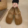 Zapatos Planos Franceses Mary Jane para Mujer 2026 Nuevo Primavera/Otoño Absolutamente Hermosos Zapatos de un Solo Color de Corte Bajo Mocasines de Piel Dividida Falsa Zapatos Birkenstock