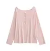 Camiseta de Manga Larga con Hombro Descubierto de un Hombro Estilo Casual Holgado Retro Perezoso para Mujer Verano Nuevo Protector Solar Top Cubre Traje