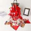 Novo Estilo Primavera e Outono Seda Leve de Luxo Alta Qualidade, Estilo Corte Vintage, Lenço de Pescoço Longo Estampado em Seda Sintética, Roupa de Proteção Solar