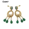 WT-E721 Estilo Red de Internet Europeo y Americano Bohemio Natural Piedra Semipreciosa Chapado en Oro Pendientes Redondos de Piedra Amatista