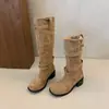 Botines estilo retro, Botas de vaquero occidentales, Colección nueva verano 2025, Botas de caña alta, Botas de mujer, Adecuadas para mujeres menudas, Botas largas de color caqui
