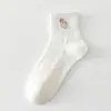 Calcetines de Animales de Dibujos Animados Bordados para Mujer de Media Pantorrilla Verano Finos Transpirables de Color Sólido Algodón Estilo Dulce y Lindo Calcetines Casuales