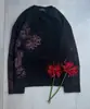 Top de ajuste holgado, cuello redondo, nueva colección de primavera, estilo europeo y americano, estética oscura, estampado floral, camiseta de manga larga, unisex