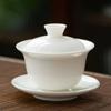 Tazón Grande de Porcelana Blanca con Tapa de Cerámica de Jade de Tres Talentos en Forma de Herradura Única para Juego de Té Kung Fu, Logotipo Personalizable