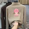 Camiseta térmica de base estilo coreano para niña, con rayas, Otoño/Invierno, manga larga, para niños, cuello semi-alto, cálida