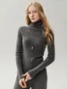 Nuevo otoño 2026 100% cachemir puro suéter base de punto ajustado para mujer con cuello alto