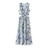 ZA Europa Transfronteiriça Comércio Exterior Roupas Femininas AliExpress Venda Quente Decote Vazado na Cintura Exposto Temperamento Floral Vestido Longo