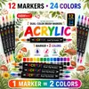 Set de 24 marcadores acrílicos de colores con puntas suaves de doble punta, adecuado para creación DIY en cerámica, piedras y madera