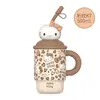 Caneca Térmica Autêntica Hellokitty Ice Master 500ml Fofa Estampa de Leopardo Caneca para Mesa de Escritório Canudo Copo de Água Presente