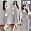 Moda Gestante 2026 Outono/Inverno Novo Vestido de Maternidade Espesso Sem Mangas Conjunto de Duas Peças para Gestante